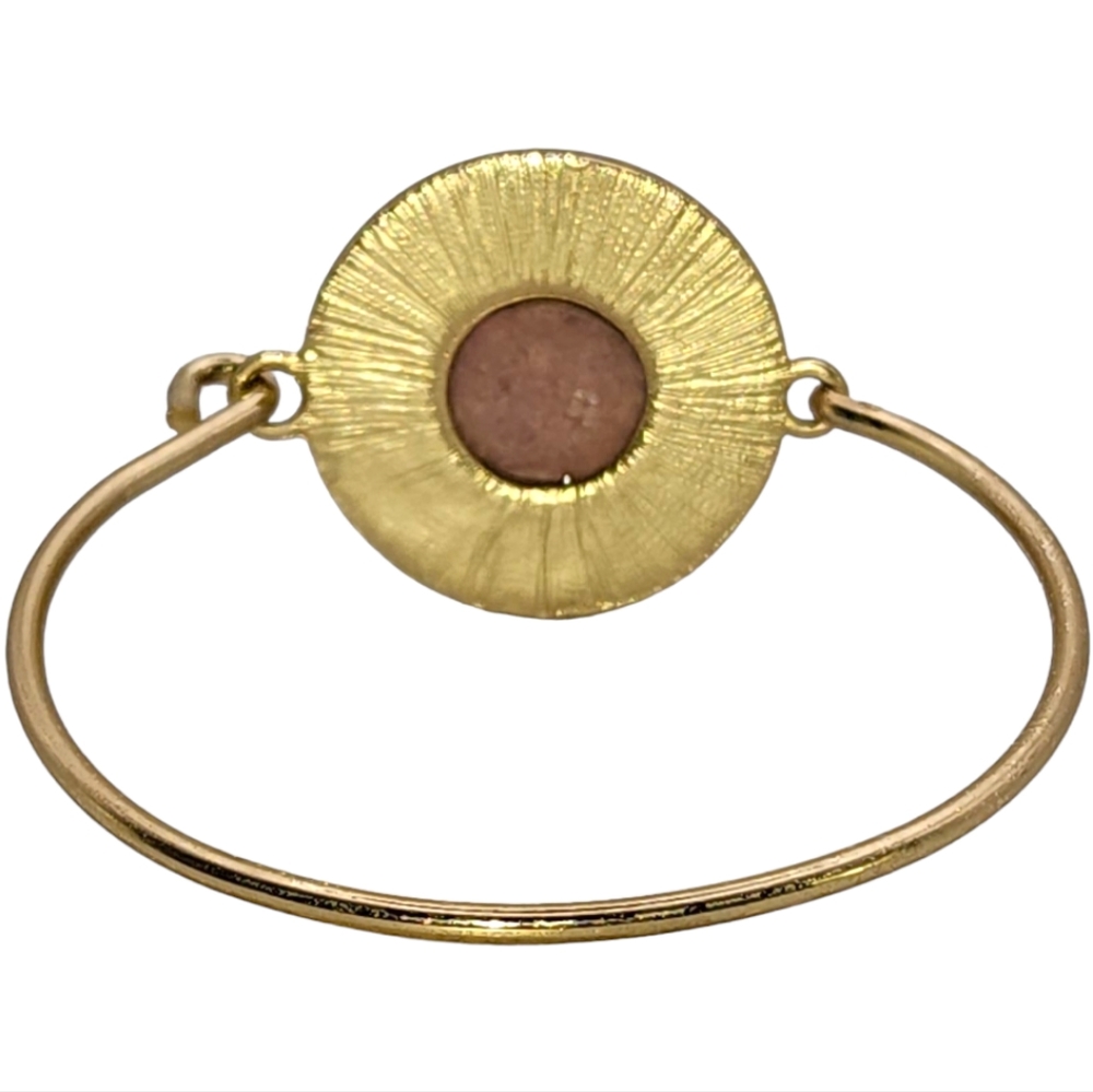 Rhodonite Stone Clasp Gold Tone Bangle Bracelet - Picture 2 of 5